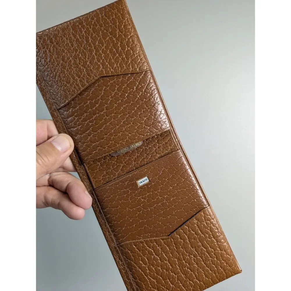 Vintage Rolfs Brown Leather Bifold Wallet Mens 9x3.5 Textured Pebbled Classic